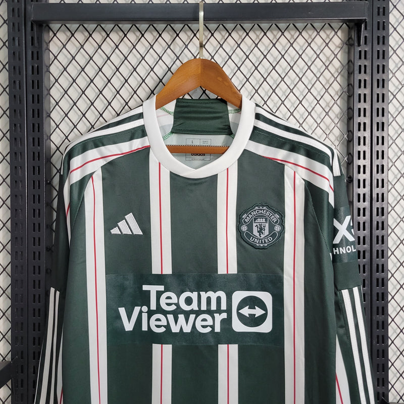 Manga Longa Manchester United 23/24 Adidas - Verde com Branco