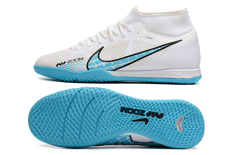 Chuteira Futsal Nike Air Zoom Superfly 9 TF - Branco/Azul - Cano Alto