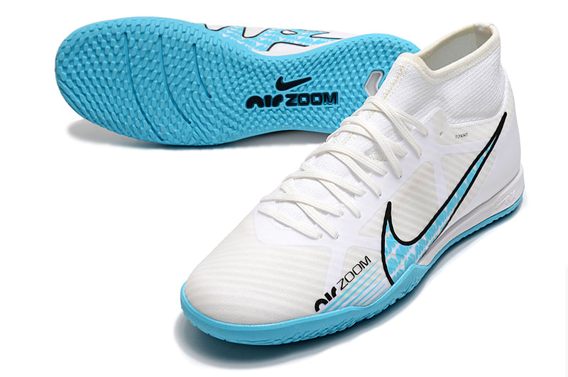Chuteira Futsal Nike Air Zoom Superfly 9 TF - Branco/Azul - Cano Alto